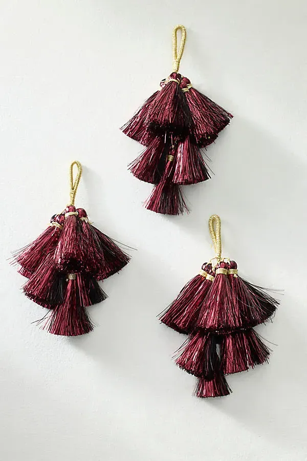 Mini Tassel Charm Ornaments Set of 3 - Red by Anthropologie, alternate view