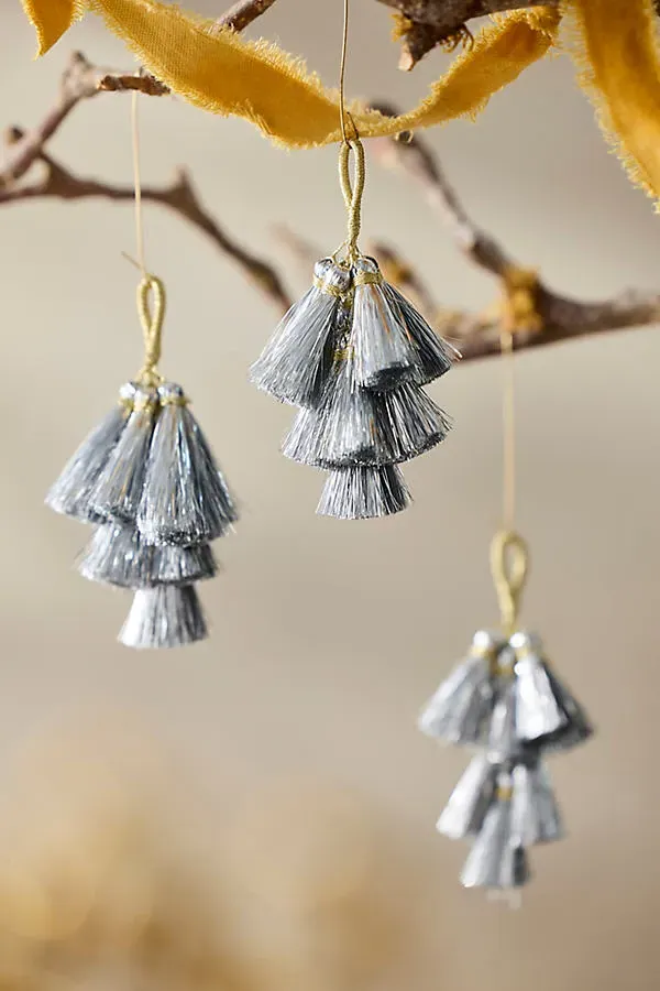 Mini Tassel Charm Ornaments Set of 3 - Silver by Anthropologie