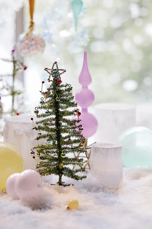 Mini Tinsel Candle Tree - Green, Plastic by Anthropologie