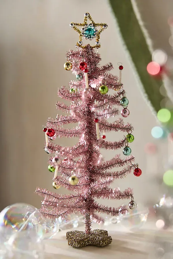 Mini Tinsel Candle Tree - Pink, Plastic by Anthropologie