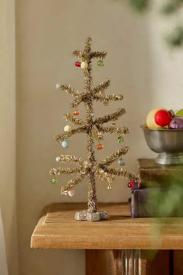 Miniature Tinsel Bead Tree - Silver by Anthropologie