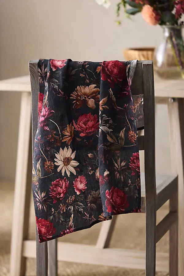 Moody Floral Linen Dish Towel by Anthropologie