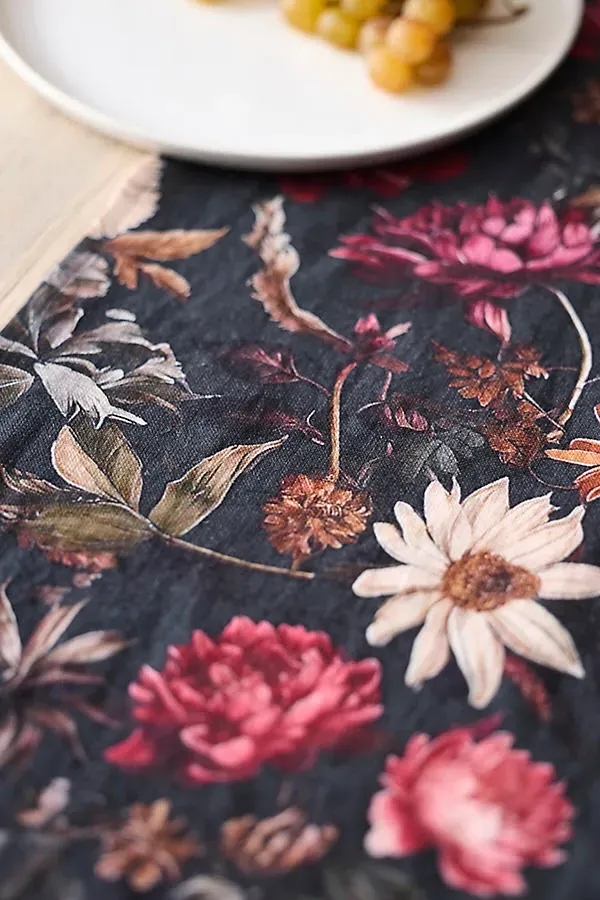 Moody Floral Linen Table Runner by Anthropologie, alternate view