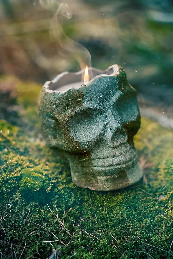 Mossy Skull Crackling Fireside Scented Candle - Grey by Anthropologie