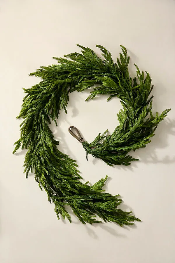 Norfolk Pine Faux Garland 6ft - Green, Plastic by Anthropologie