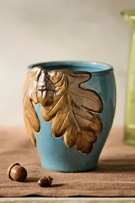 Oak + Acorn Ceramic Planter - Blue by Anthropologie, image 2