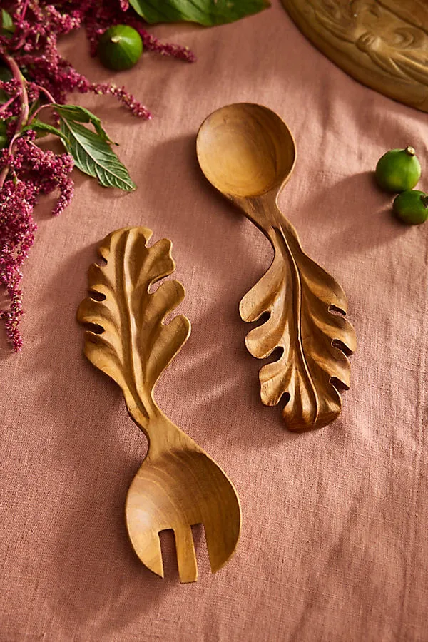 Oak Leaf Teak Serving Utensil Set product