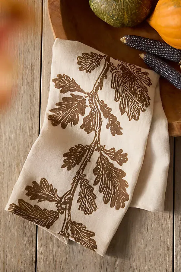 Oak Vine Linen Dish Towel - Brown by Anthropologie