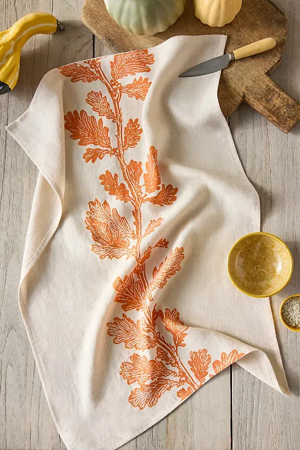 Oak Vine Linen Dish Towel - Orange by Anthropologie