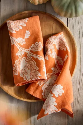 Oak Vine Napkins Set of 2 - Orange, Linen by Anthropologie, image 2