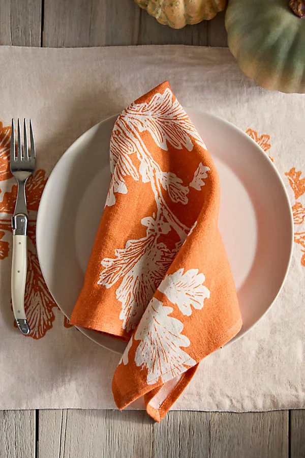 Oak Vine Napkins Set of 2 - Orange, Linen by Anthropologie