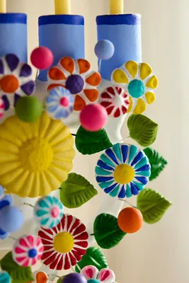 Oaxacan Clay Floral Painted Hanukkah Menorah - Blue by Anthropologie, alternate view
