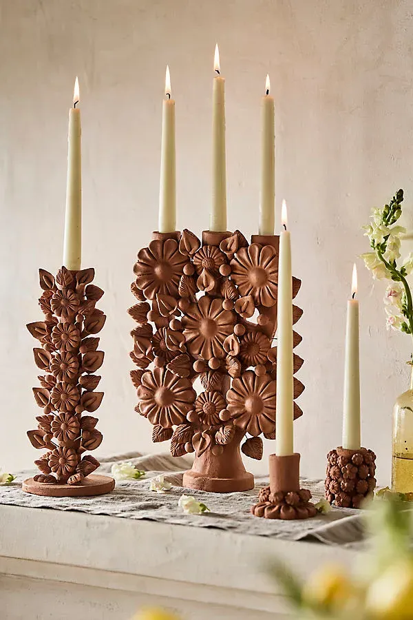 Oaxacan Clay Floral Taper Holder by Anthropologie, alternate view