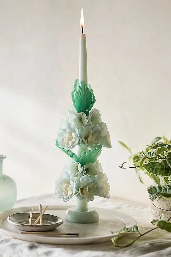 Oaxacan Floral Taper Candle Large - Blue by Anthropologie, image 2