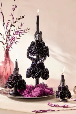 Oaxacan Floral Taper Candle Medium - Black by Anthropologie, image 2