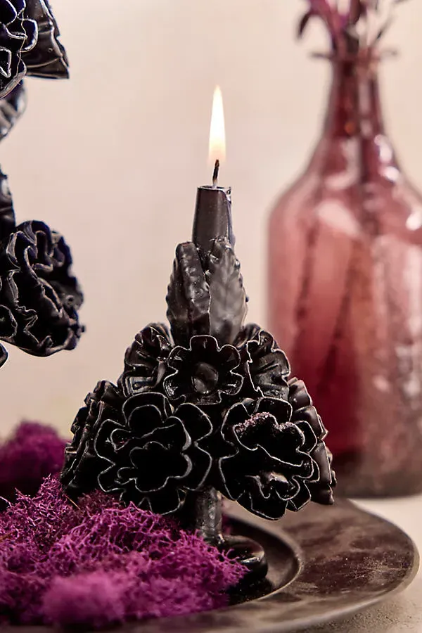 Oaxacan Floral Taper Candle Medium - Black by Anthropologie