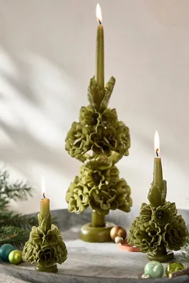 Oaxacan Floral Taper Candle Medium - Green by Anthropologie, alternate view