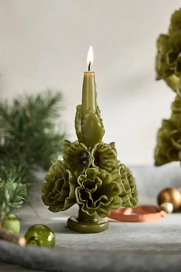 Oaxacan Floral Taper Candle Medium - Green by Anthropologie