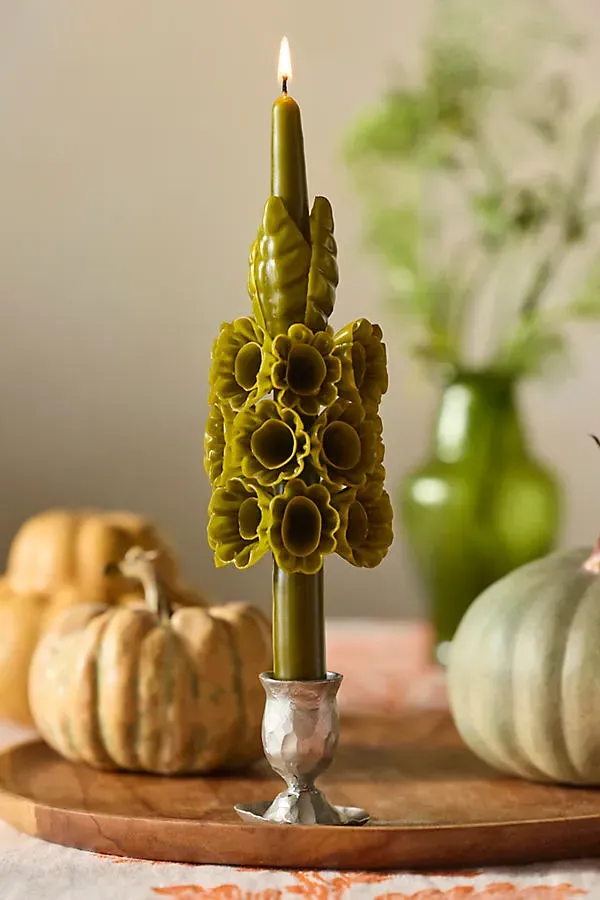Oaxacan Multifloral Taper Candle - Green, Cotton by Anthropologie