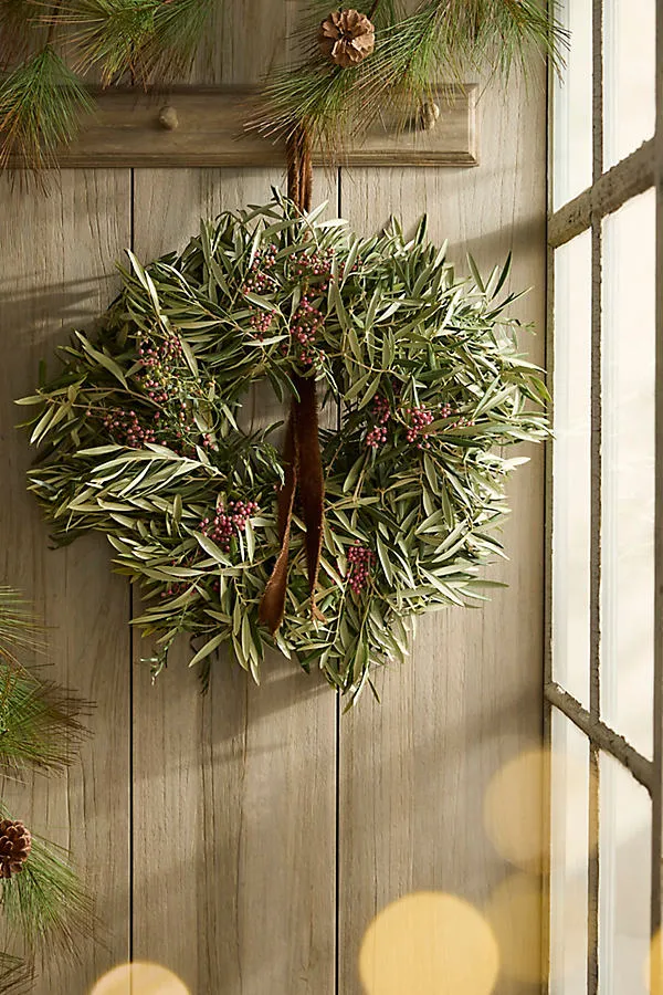 Olive Branch & Pepperberry Round Wreath - Fresh Botanicals by Anthropologie