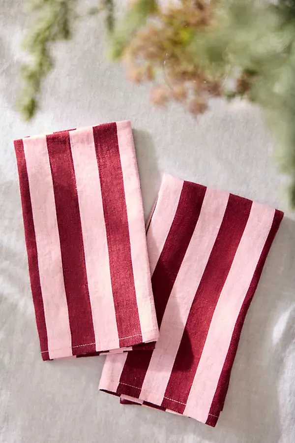 Orchid & Burgundy Stripe Linen Napkins Set of 2 by Anthropologie, image 2