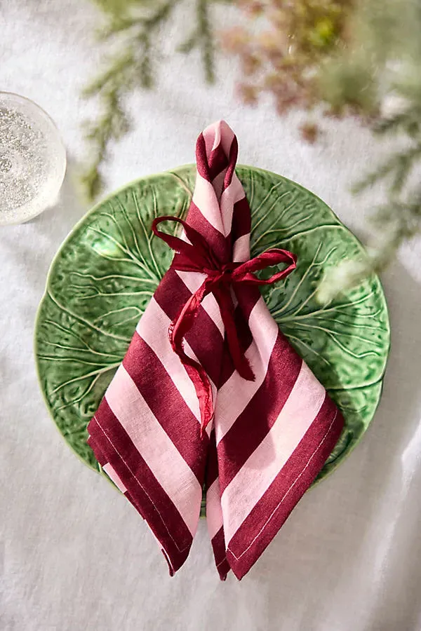 Orchid & Burgundy Stripe Linen Napkins Set of 2 by Anthropologie