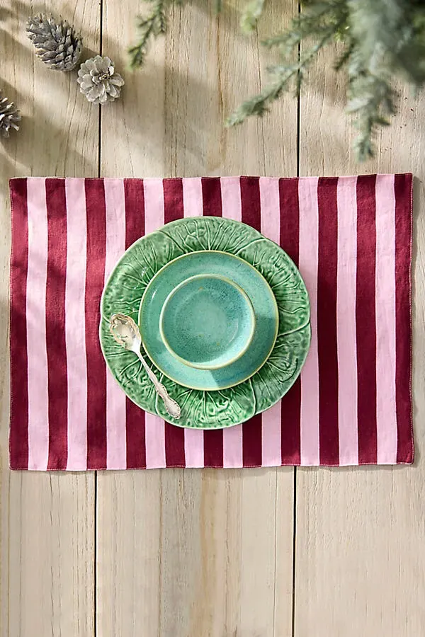 Orchid & Burgundy Stripe Linen Placemat by Anthropologie