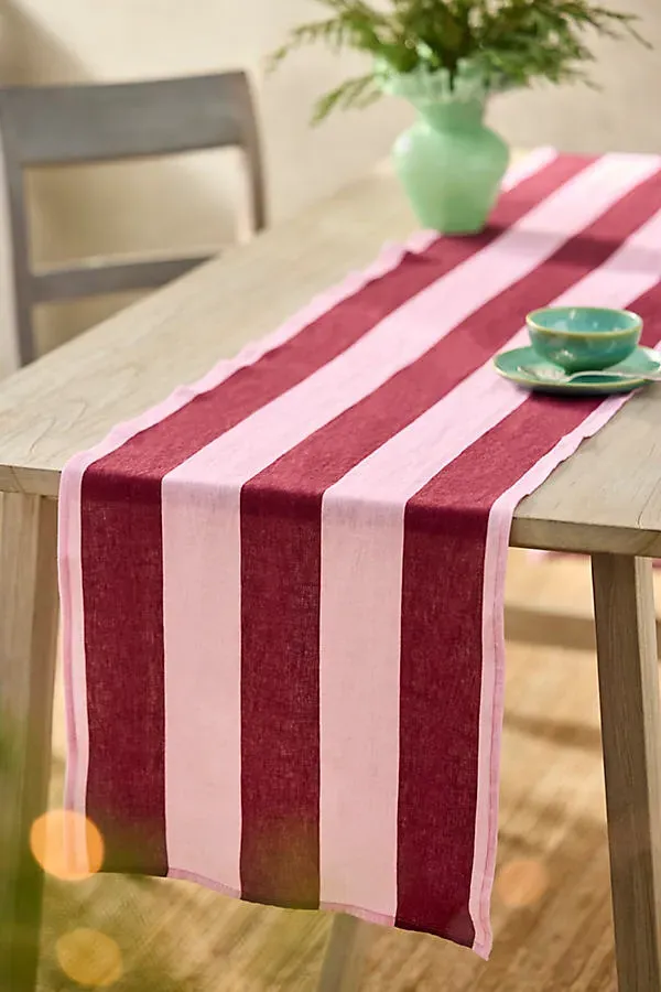 Orchid & Burgundy Stripe Linen Table Runner by Anthropologie