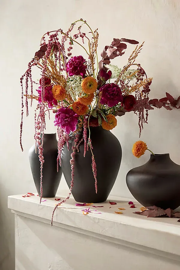 Organic Short Ceramic Vase - Charcoal by Anthropologie, alternate view