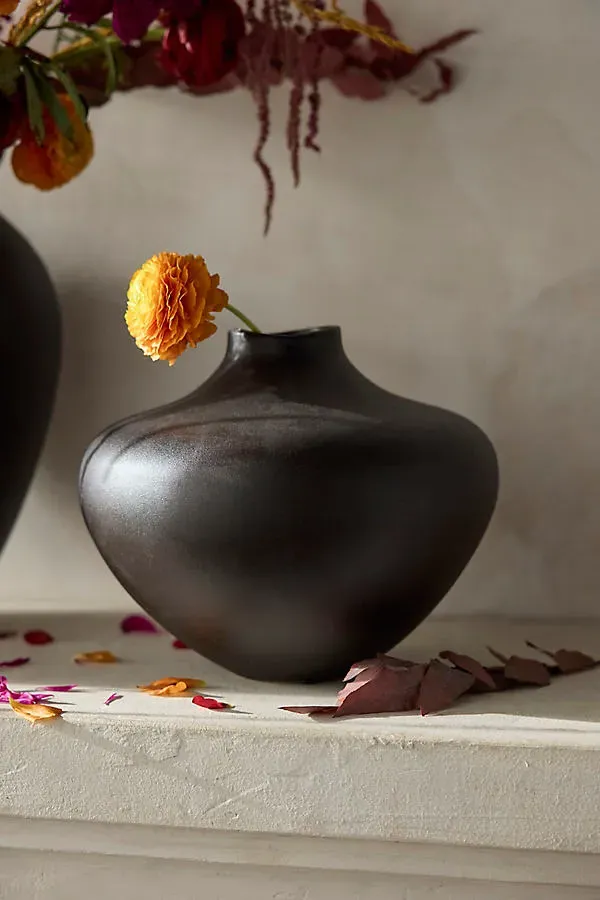 Organic Short Ceramic Vase - Charcoal by Anthropologie