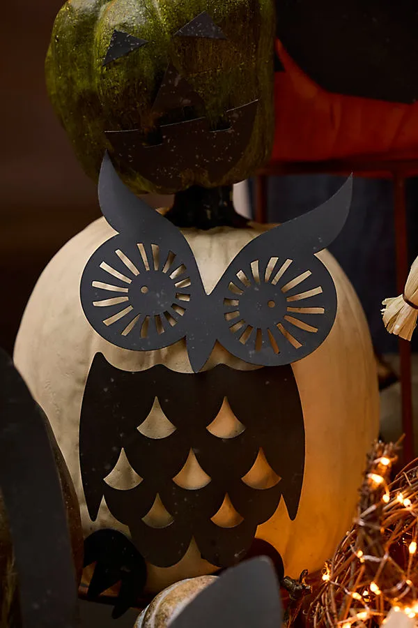 Owl Pumpkin Stake Set - Black by Anthropologie