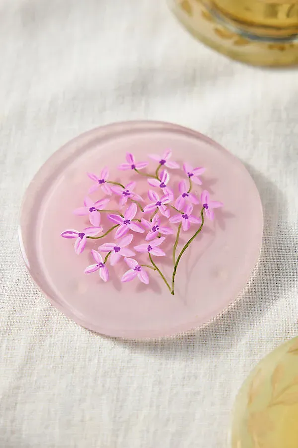 Painted Floral Glass Coasters Set of 4 - Ivory product