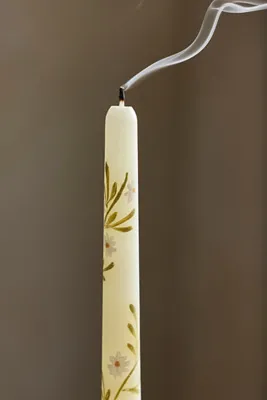 Painted Floral Taper Candles Set of 2 - Green by Anthropologie, alternate view