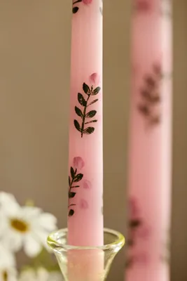 Painted Floral Taper Candles Set of 2 - Pink product
