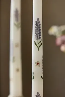 Painted Floral Taper Candles Set of 2 - Purple by Anthropologie, image 2