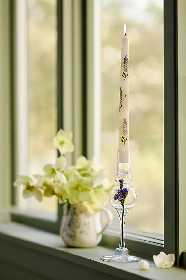 Painted Floral Taper Candles Set of 2 - Purple by Anthropologie