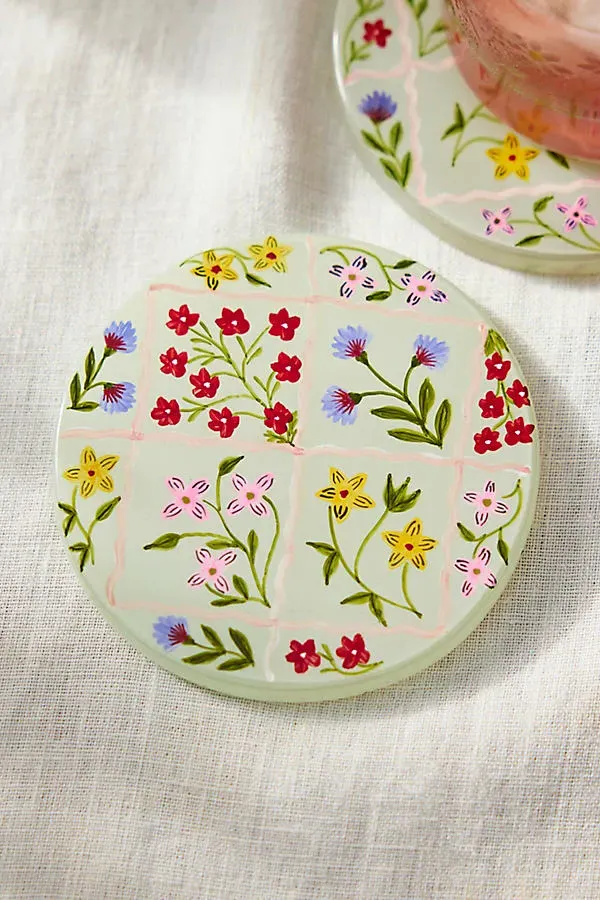 Painted Lattice Glass Coasters Set of 4 product