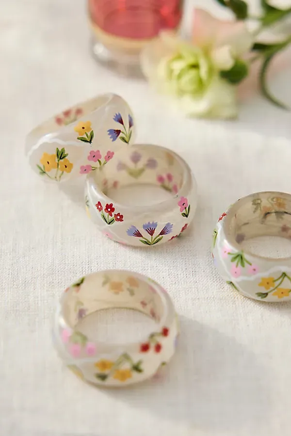 Painted Lattice Glass Napkin Rings Set of 4 - Ivory product