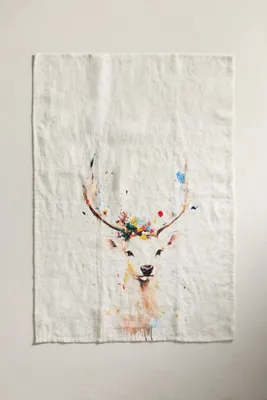 Painterly Deer Linen Dish Towel by Anthropologie, alternate view