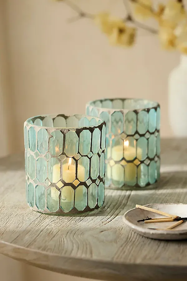 Paned Mosaic Votive Set of 2 - Blue, Glass by Anthropologie, alternate view