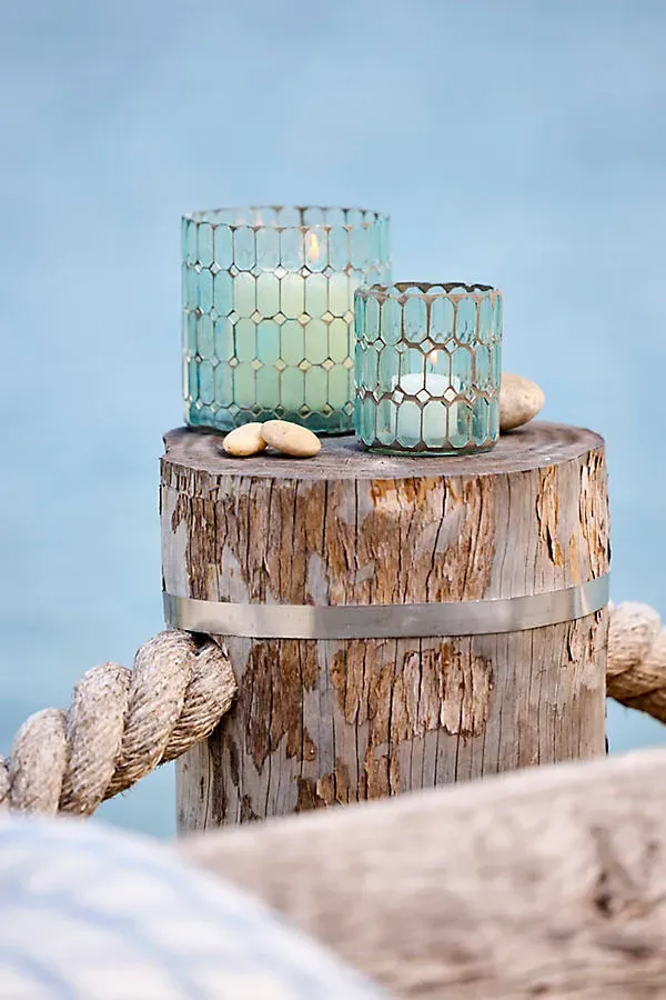 Paned Mosaic Votive Set of 2 - Blue, Glass by Anthropologie
