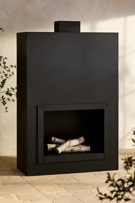 Paned Outdoor Fireplace - Black, Weathering Steel product