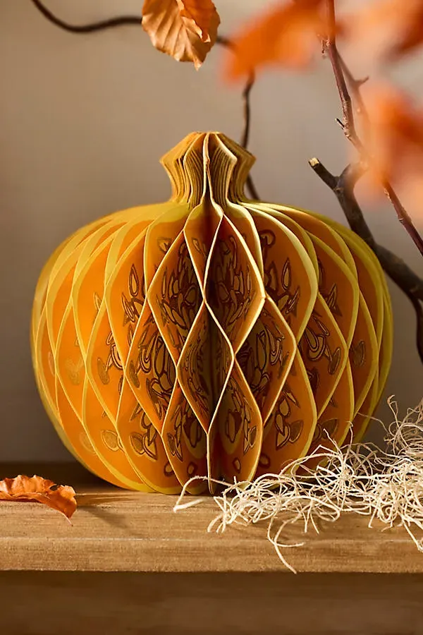 Paper Honeycomb Pumpkin - Orange, Cotton Paper by Anthropologie