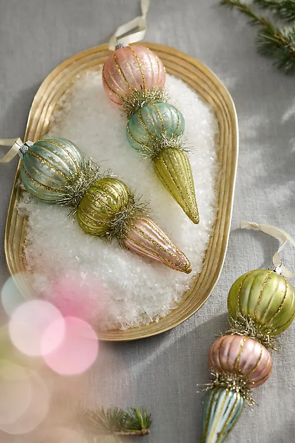 Pastel Finial Glass Ornaments, Set of 3 by Anthropologie