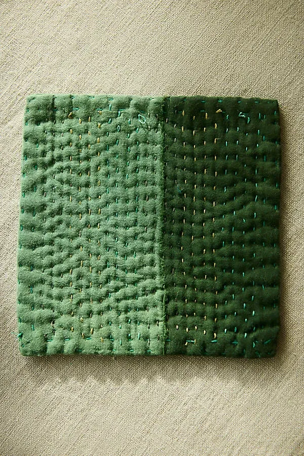 Patchwork Coasters Set of 4 - Green, Cotton & Silk by Anthropologie, alternate view