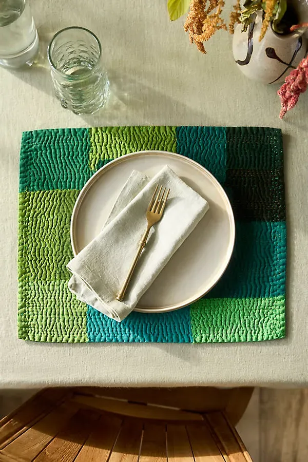 Patchwork Placemats Set of 2 - Green, Cotton by Anthropologie
