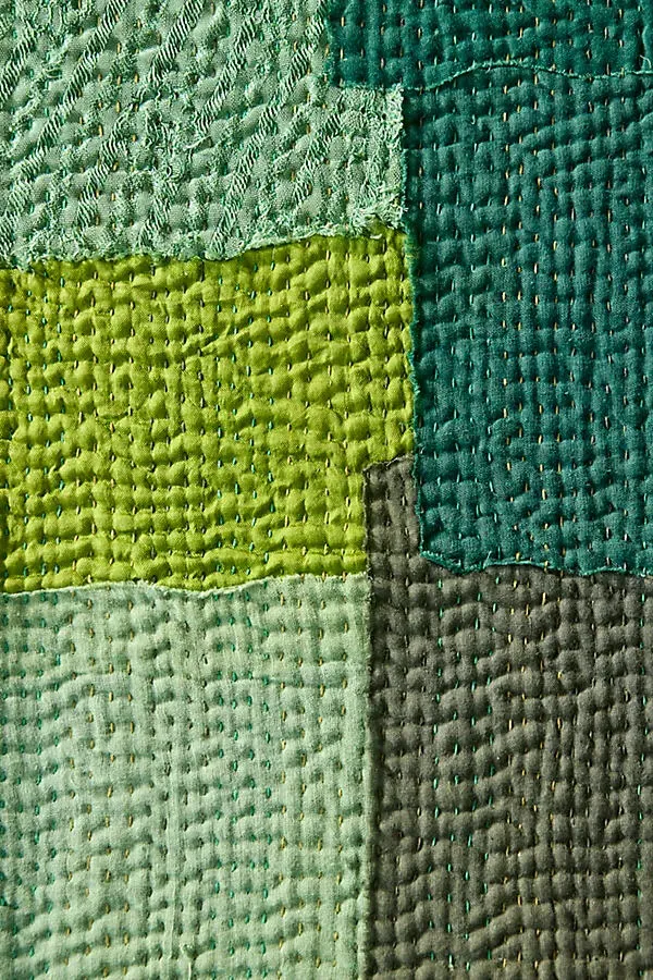 Patchwork Table Runner - Green, Cotton & Silk by Anthropologie, alternate view