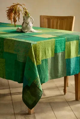 Patchwork Tablecloth - Green, Cotton by Anthropologie, alternate view