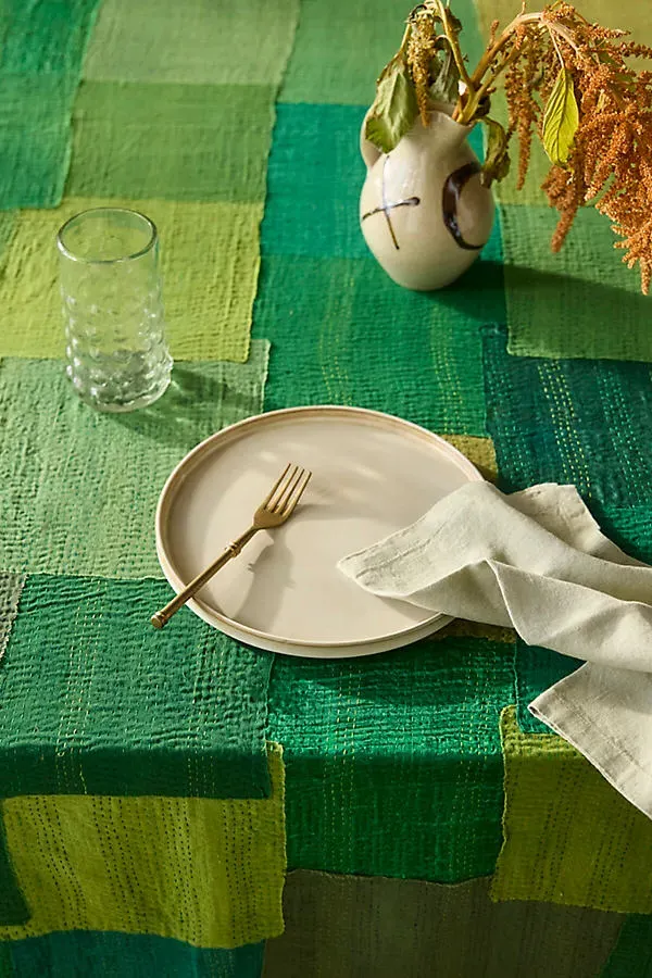 Patchwork Tablecloth - Green, Cotton by Anthropologie