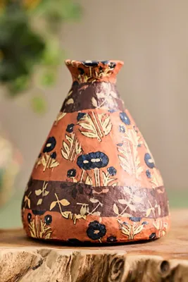 Patterned Papier Mache Bud Vase - Orange, Green product